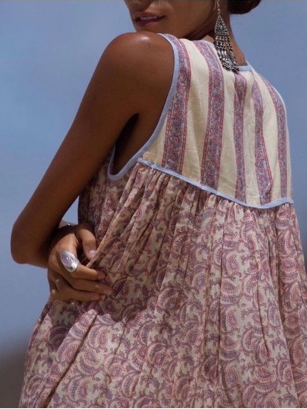 Daughters of India Bohemian Maxi Dress in Rust, Cream, and Dusty Blue - Picture 2 of 6